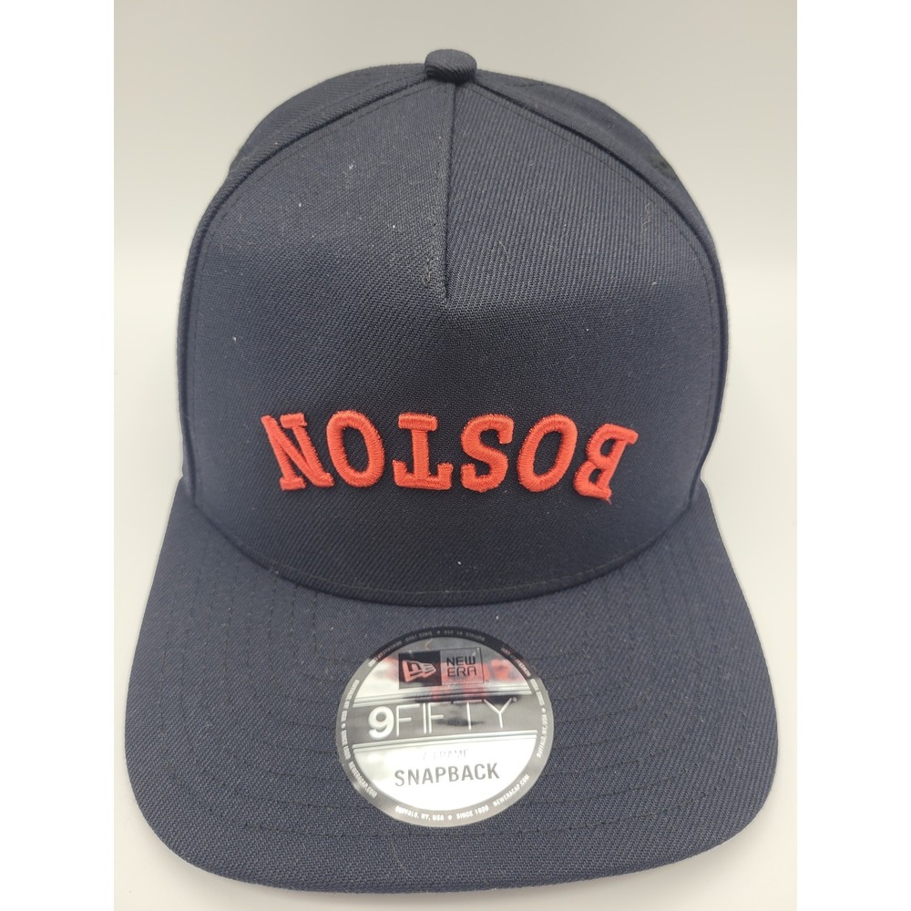 Boston Red Sox Hat Cap Mens Navy Snapback Upside Down Logo MLB Baseball New Era - Picture 2 of 10